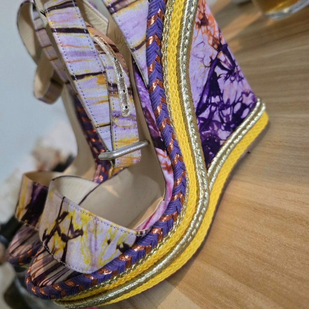 Christian Louboutin Purple and Gold Wedge Sandals